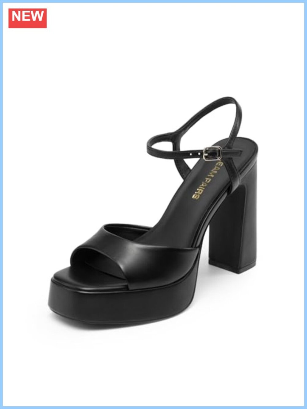 Women's Platform Heels Square Toe Ankle Strap Block Heel Sandals Faux Leather